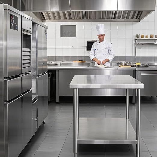 NSF Stainless Steel Table for Prep & Work with Caster 24x12 Inches, Metal Commercial Kitchen Table with Under Shelf and AdjustableTable Foot for Restaurant, Home and Hotel