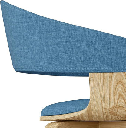 SIMPLIHOME Lowell Dining Chairs - Upholstered Light Natural Oak Bentwood Frame and Linen-Style Fabric Kitchen Chair in Blue, Modern Dining Room Seating with Curved Back and Padded Seat