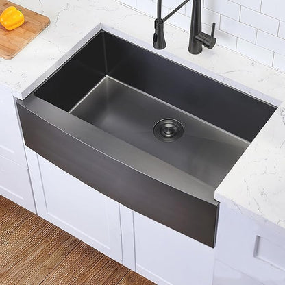 Hotis Black Farmhouse Sink, 33 Inch Farm Sink, Apron-Front 304 Stainless Steel Farmhouse Kitchen Sinks, 33x22 Inch Undermount Single Bowl Undermount With Dish Grid