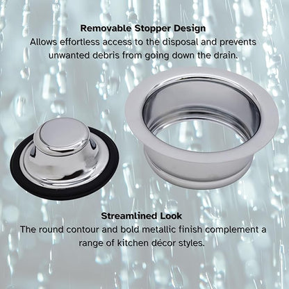 Westbrass A2165-26 4-1/4" OD Post Style Large Kitchen Basket Strainer with Waste Disposal Flange and Stopper Drain Set, Polished Chrome