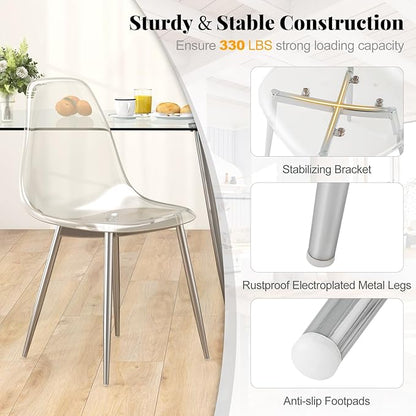 Tangkula Dining Table Set for 4, Modern Kitchen Table and Chairs, Glass Table and Chairs Set of 4 for Small Living Room, Kitchen