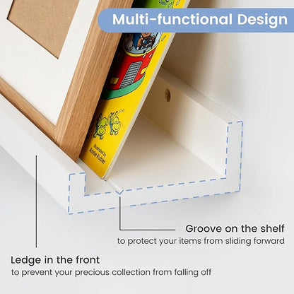 FLYJOE Picture Ledge Shelf, Floating Shelves Set of 2, Solid Ash Wood 72'' Long Large Nursery Book Shelves for Toys Storage, Kids Bookshelf for Living Room Bedroom Decor Books Photo Frames, White