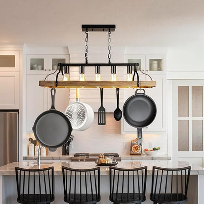 Rustic Farmhouse Chandelier for Dining Room 5-Lights-A Black+Wood