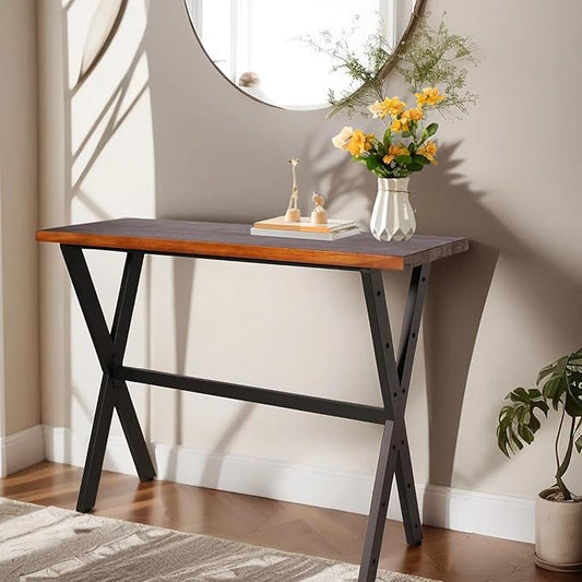 Diwhy Industrial Console Table, 41.3" High Bar Table for Kitchen, Living Room, Coffee Bar, Black Metal Frame, Dining Table, 47.2 × 19.7 inchs Wood Desktop