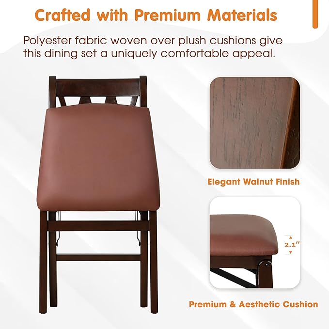 East West Furniture - PNC-MAH-26 – Plano Folding Solid Wood Dining Room Chairs with PU Leather Seat, 3-X Back Design, Set of 2, No Assembly Needed, Mahogany Wood Finish