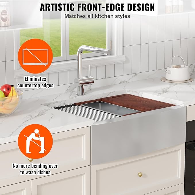 VEVOR 36 inch Kitchen Sink, 304 Stainless Steel Drop-In Sinks, Laundry Sink Top Mount Single Bowl Basin with Farm Sink Accessories, Household Dishwasher Sinks for Kitchen, Workstation, and Bar Sink