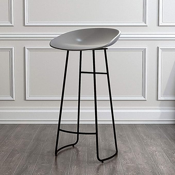 Minimalist Plastic PP Stools Backless with Metal Legs, Kitchen Island Dining Chairs with Comfortable Footrest, Counter Height Stools for Counter,Grey-65cm
