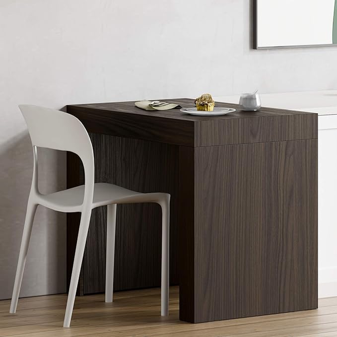 Mobili Fiver, Evolution Dining Table with Two Legs 35.4 x 23.6 in, Dark Walnut, for 2 People, Modern Dining Table for Kitchen, Italian Furniture
