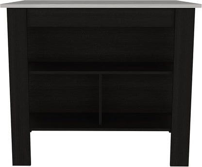40" Extra Countertop Extendable Dining Table, Work Island with Functional Storage, Kitchen Island Table with Comfortable Prep Space for Kitchen Meal Prep and Storage, Black + Marble