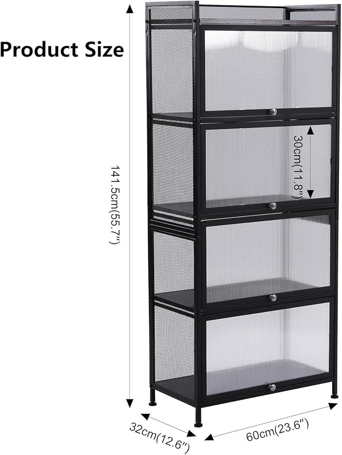 Gdrasuya10 Large Kitchen Pantry Storage Cabinet Buffet, 4 Tier Metal Pantry Cabinet with Folding Doors 56'' Kitchen Hutch Cabinet Suitable for Dining Room Living Room