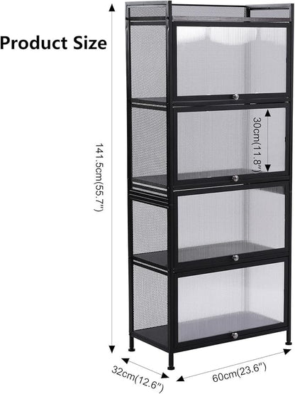 Gdrasuya10 Large Kitchen Pantry Storage Cabinet Buffet, 4 Tier Metal Pantry Cabinet with Folding Doors 56'' Kitchen Hutch Cabinet Suitable for Dining Room Living Room