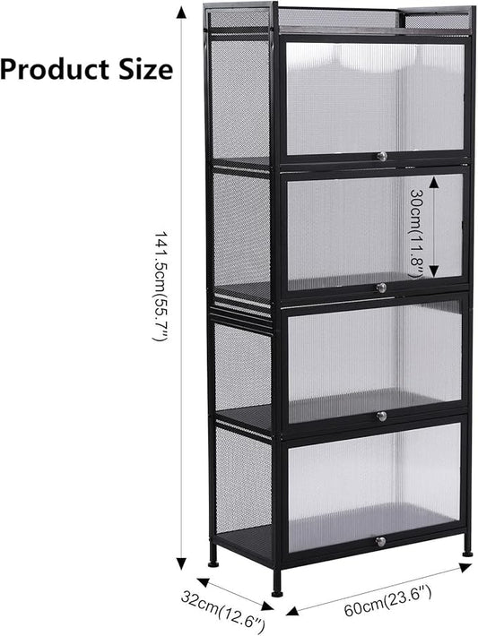 Gdrasuya10 Large Kitchen Pantry Storage Cabinet Buffet, 4 Tier Metal Pantry Cabinet with Folding Doors 56'' Kitchen Hutch Cabinet Suitable for Dining Room Living Room