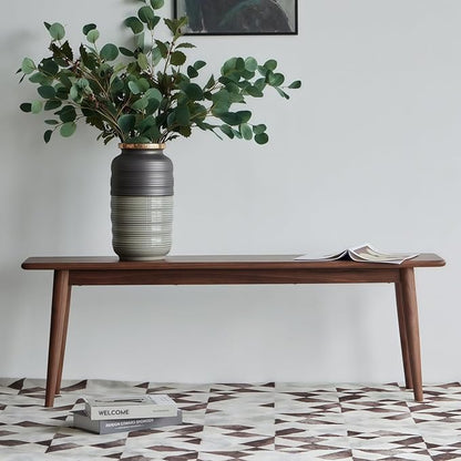 Kavie Solid Wood Table Bench, Farmhouse Style Dining Bench with Slanted Legs, Sturdy Entryway Shoe Bench for Kitchen Island, Hallway, Living Room (Walnut,55.1" L*11.8" W*17.7" H)