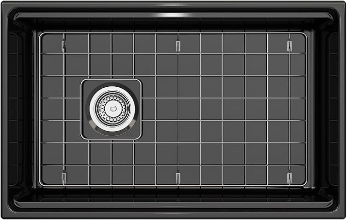 BOCCHI Contempo Workstation Apron Front Step Rim Fireclay 30 in. Single Bowl Kitchen Sink with Accessories in Black