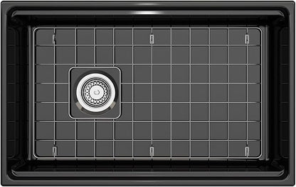 BOCCHI Contempo Workstation Apron Front Step Rim Fireclay 30 in. Single Bowl Kitchen Sink with Accessories in Black