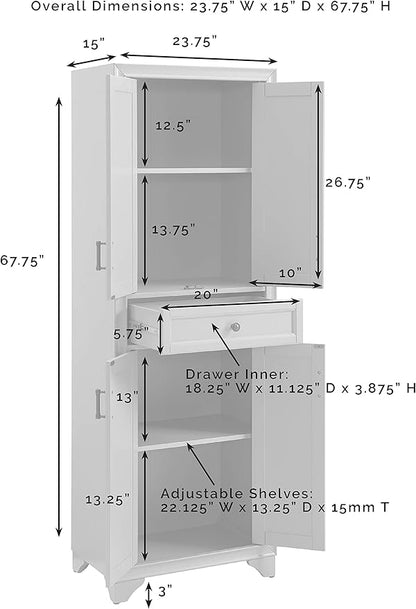 Crosley Furniture Tara Pantry Storage Cabinet with Shelves, Kitchen, Dining, or Laundry Room, Distressed Gray