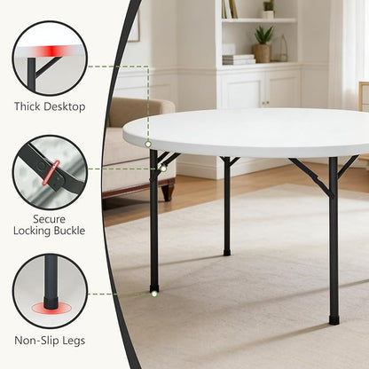 71" Folding Round Table, Plastic Dinner Table, Portable Folding Banquet Table for Living Room, Party or Outdoor Event, White