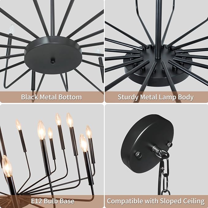 Black Chandelier, 16 Light Farmhouse Chandeliers for Dining Room Lighting Fixtures Hanging, Candle Chandelier Light Fixtures, Industrial Chandeliers for Living Room Kitchen Staircase Foyer