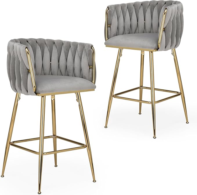Counter Height Bar Stools Set of 2, 26 Inch Kitchen Island Stools with Backs Metal Legs