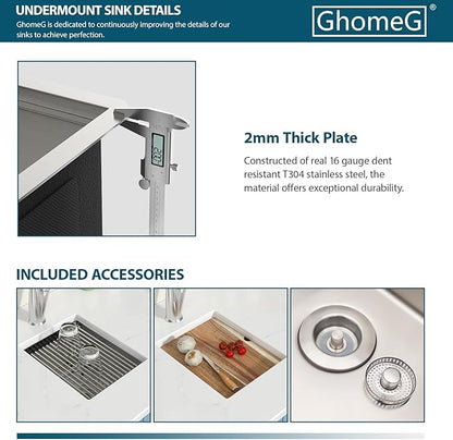 Undermount Bar Sink 12x15 Inch Kitchen Sink Single Bowl Workstation 16 Gauge Stainless Steel 8 In Deep Small Bar Sinks with Practical Accessories