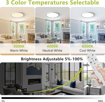 20 Inch 4200LM Large LED Flush Mount Ceiling Light with Remote Control, 42W Dimmable & 2700K-6500K Adjustable, Slim Ceiling Fixtures for Bedroom Workshop Office Apartment, White
