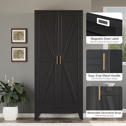 Bevivog 71" Kitchen Pantry Cabinet, Metal Storage Cabinet with 2 Doors and 4 Adjustable Shelves, Farmhouse Tall Metal Pantries Cabinets Storage for Kitchen, Home Office