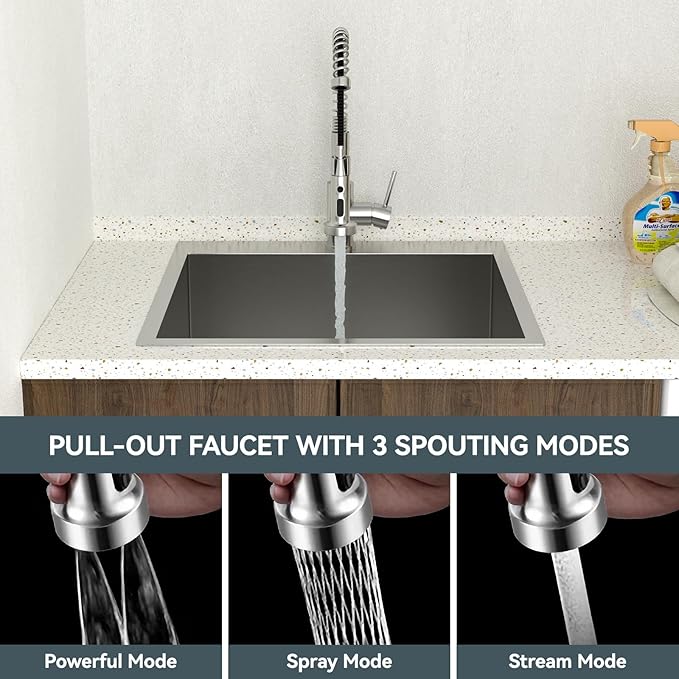 Lordear Drop In Laundry Sink with Faucet 22"x22"x12" Topmount Utility Sink 16 Gauge Stainless Steel Single Bowl for Laundry Room