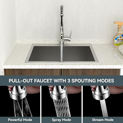 Lordear Drop In Laundry Sink with Faucet 22"x22"x12" Topmount Utility Sink 16 Gauge Stainless Steel Single Bowl for Laundry Room