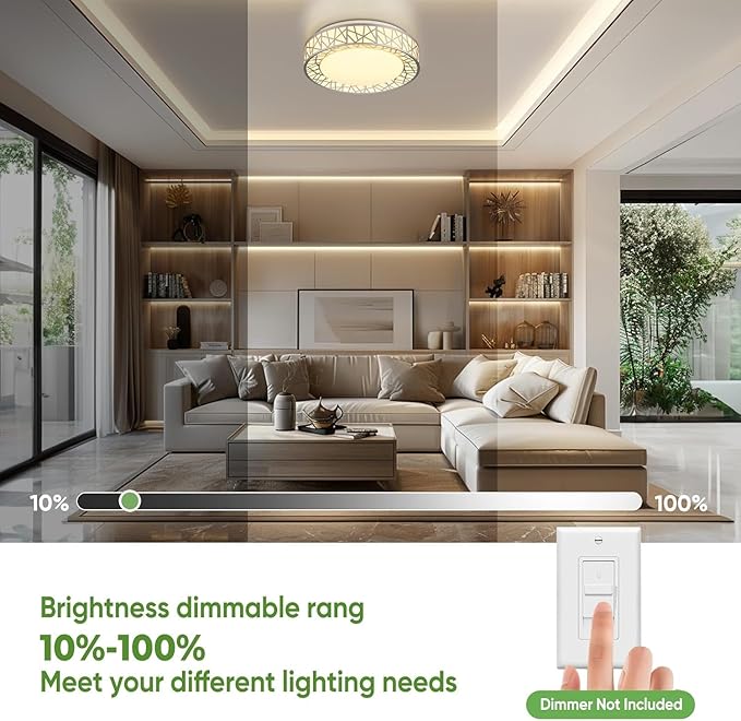 Lightania 18 Inch Flush Mount Ceiling Light, Modern Brushed Nickel LED Ceiling Light Fixture, 35W 3500LM 2700-6500K Adjustable, Dimmable Ceiling Lights for Bedroom, Kitchen, Hallway, Bathroom, ETL