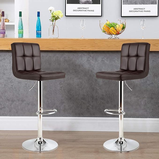 COSTWAY Adjustable Bar Stools Set of 4, Modern Swivel PU Leather Bar Chair with Backrest, Soft Cushioned Seat, Footrest, Sturdy Metal Frame, Comfortable Barstools for Kitchen Island, Pub, Brown