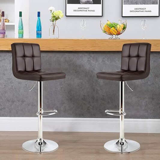 COSTWAY Adjustable Bar Stools Set of 4, Modern Swivel PU Leather Bar Chair with Backrest, Soft Cushioned Seat, Footrest, Sturdy Metal Frame, Comfortable Barstools for Kitchen Island, Pub, Brown