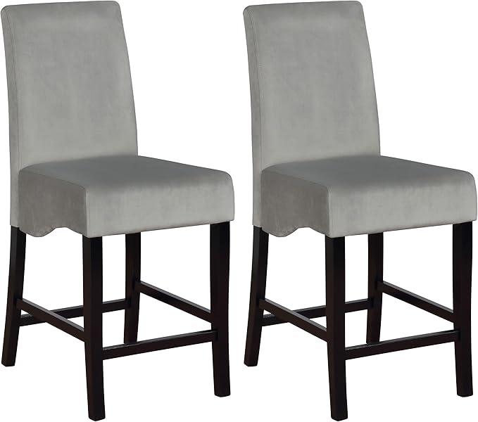 Coaster Home Furnishings - Stanton - Wood Upholstered Counter Height Chairs (Set of 2) - Padded High Back, Armless Stools with Footrest - Dining Room & Kitchen - Grey - 102069GRY