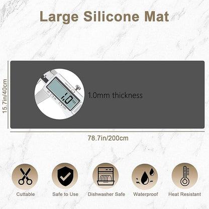 78.7" x 15.7" Large Silicone Mats for Kitchen Counter, Large Heat Resistant Countertop Protector Mat, Non-Slip Waterproof Craft Mat, Light Gray