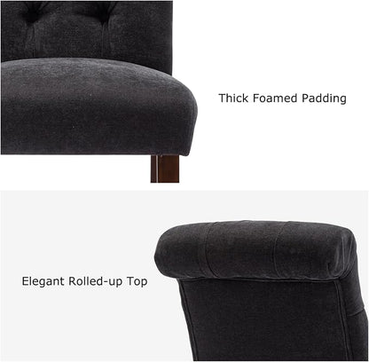 Tufted Dining Chairs Set of 4, Upholstered Parsons Dining Room Chairs, Fabric Kitchen Side Chair with Wood Legs, Black