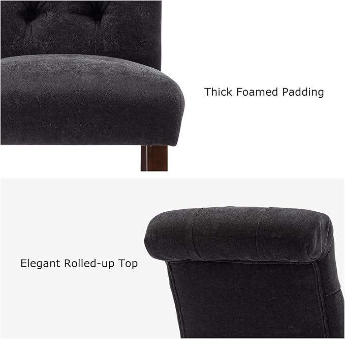 Tufted Dining Chairs Set of 6, Upholstered Parsons Dining Room Chairs, Fabric Kitchen Side Chair with Wood Legs, Black
