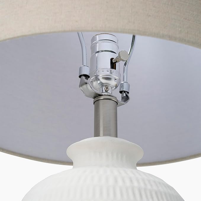 Nourison Home 24" White Textured Ceramic Modern Farmhouse Table Lamp with Beige Shade for Bedside Table, Living Room, Dining, Entryway