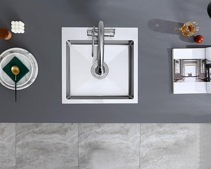 18x18 inch Drop in Kitchen Sink Brushed - TSIBOMU 304 Stainless Steel Small Single Bowl Kitchen Sink with X-Shape Drain Groove, 6" Deep Bar Sink for Compact Kitchen & Wet Bar