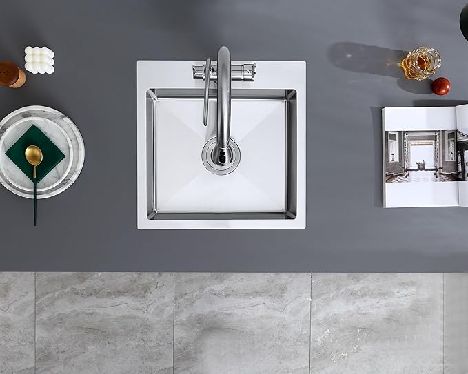 20x16 inch Single Bowl Kitchen Sink Drop in, Stainless Steel Brushed Topmount 6 inch Deep Compact Sink for Small Kitchen & Bar with X-Drain Groove & Noise Reducing Pads