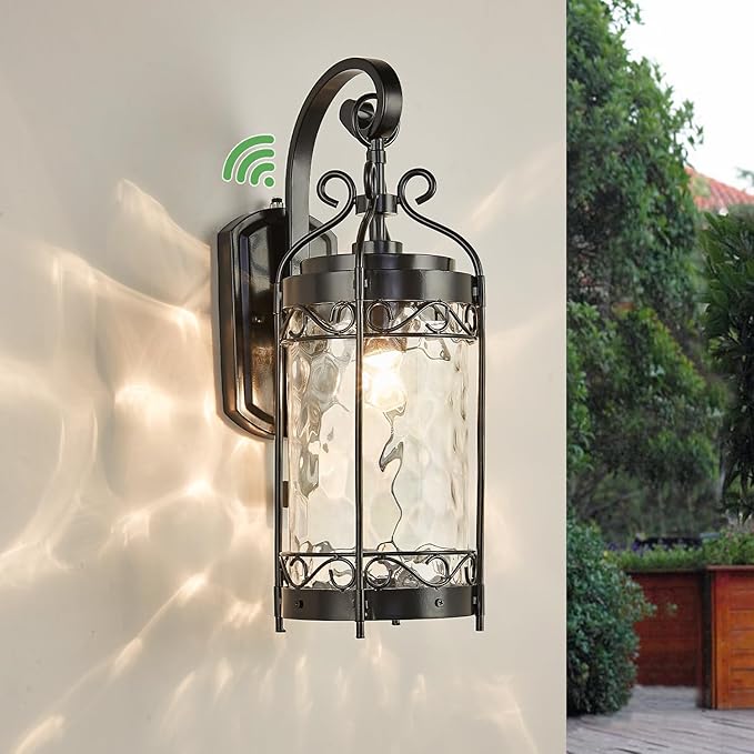NLIEOPDA Large Dusk to Dawn Sensor Outdoor Wall Sconce,19.68" H Vintage Exterior Light Fixture with IP65 Waterproof,Classical European Style Porch Light with Water Glass for Front Door Balcony Porch