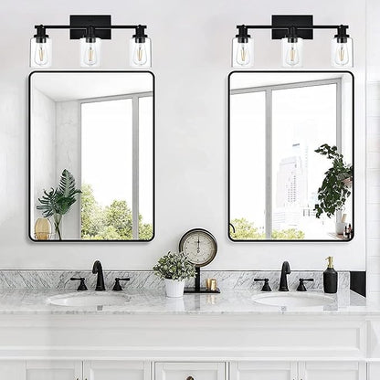 MELUCEE 3 Light 20.5 Inch Bathroom Vanity Light Black Track Lighting Fixtures Ceiling, Vanity Lighting Fixtures with Rotatable Track Head for Hallway Porch Foyer Bath Storage, Clear Glass Shade