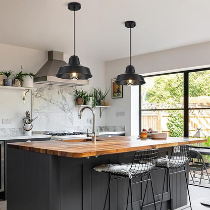 Black Pendant Lights Kitchen Island 2 Pack, 11.8" Farmhouse Kitchen Island Light, Matte Black Industrial Pendant Lighting, Modern Pendant Lights for Kitchen Island Dining Room