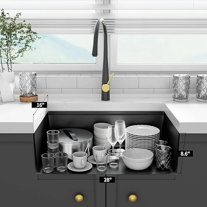 Black Sink, 304 Stainless Steel Single Bowl Undermount 30×18 Inch Workstation Kitchen Sink with Sink Grid and Cutting Board
