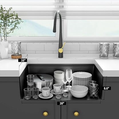 Black Sink, 304 Stainless Steel Single Bowl Undermount 30×18 Inch Workstation Kitchen Sink with Sink Grid and Cutting Board