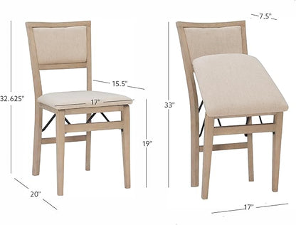Linon Keira Natural Rustic Wooden Folding Chair with Beige Upholstered Seat and Back Set of 2