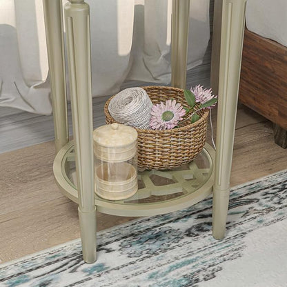 SUNBURY Modern End Table with Tempered Glass Top & Glass Lower Shelf, MDF Small Nightstand for Living Room, Bedroom, Dining Room (Champagne)