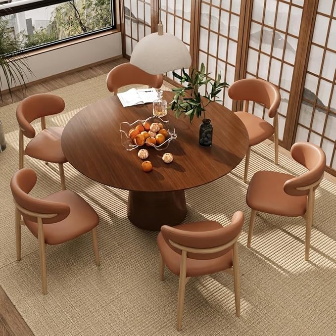 Kitchen Dining Chairs Set of 6 Modern Upholstered Leather Farmhouse Dining Room Chair with Metal Legs, Brown/Original