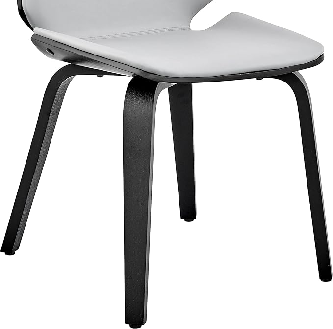 Armen Living Brinley Mid Century Modern Gray Faux Leather and Black Wood Dining Room Accent Side Chair for Kitchen Table Desk Vanity