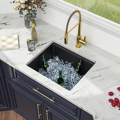 Kichae Black Undermount Bar Sink - 21 x 18 Black Composite Granite Undermount Wet Bar Prep Kitchen Sink