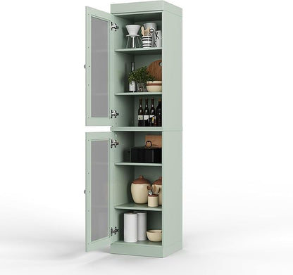 Palace Imports Solid Wood Kitchen Pantry Cabinet w/Glass Doors - Narrow Storage Cabinet - 16.5" Wide x 71.5" Tall - Sage, Adjustable Shelves, 100% Eco-Friendly Wood, Modular Cabinets