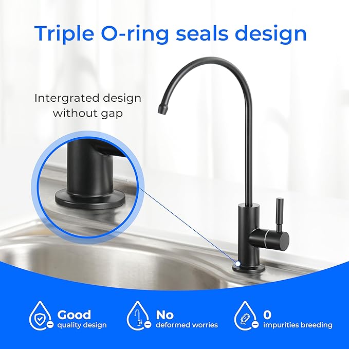 Waterdrop G2FCT-BLK Drinking Water Faucet, Reverse Osmosis Faucet, Water Filter Faucet for Kitchen Bar Sink, Single Handle, Easy to Install, Lead-Free, Stainless Steel, Black